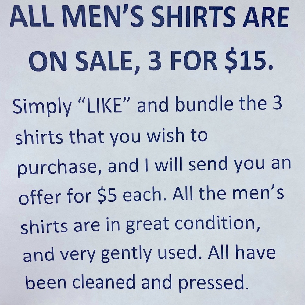 Men’s dress and casual shirts, XL and XXL. 3 for $15